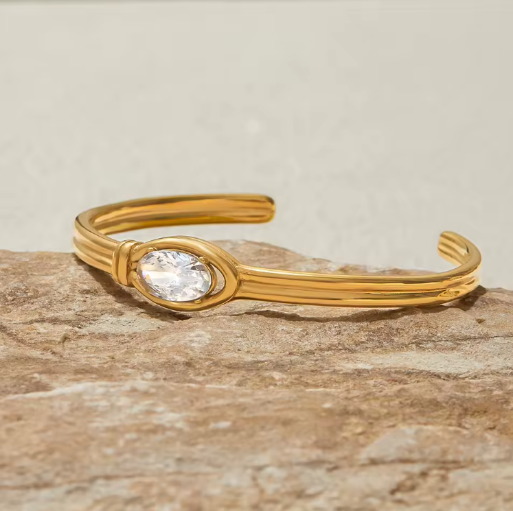 J&D Double Layer 18K Gold Open Bangle