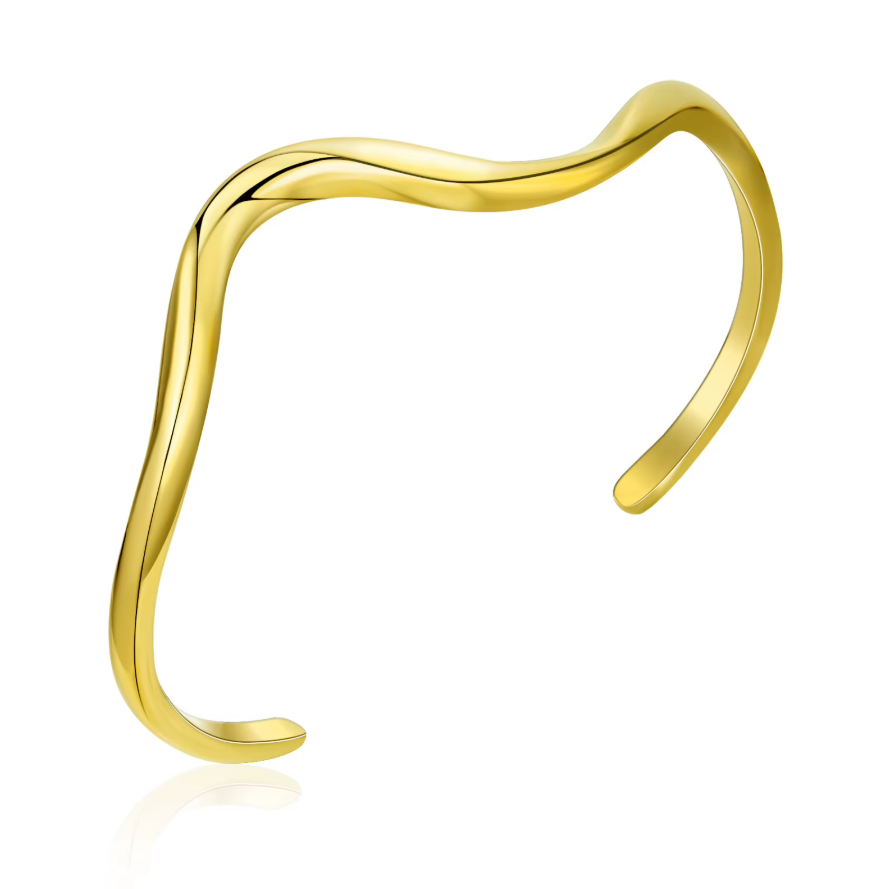 Luxury Gold Wave Shaped Bracelet S Shaped Open Rings Women