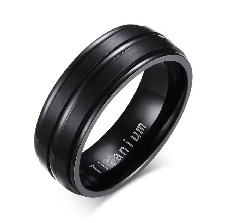 Black Titanium Double Groove Ring – Matte Finish