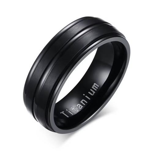 Black Titanium Double Groove Ring – Matte Finish
