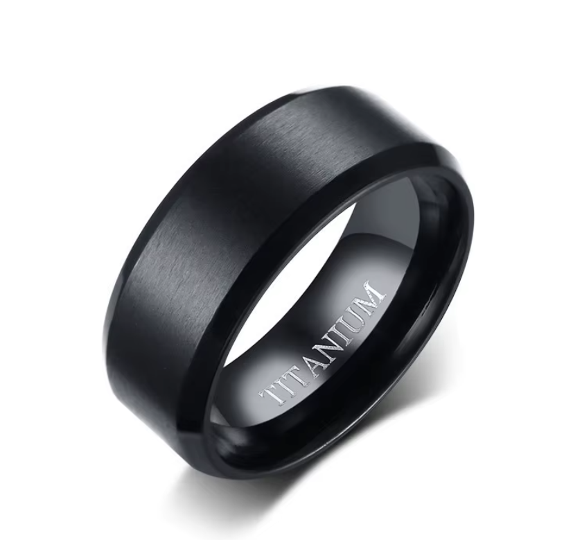 Black Titanium Double Groove Ring – Matte Finish