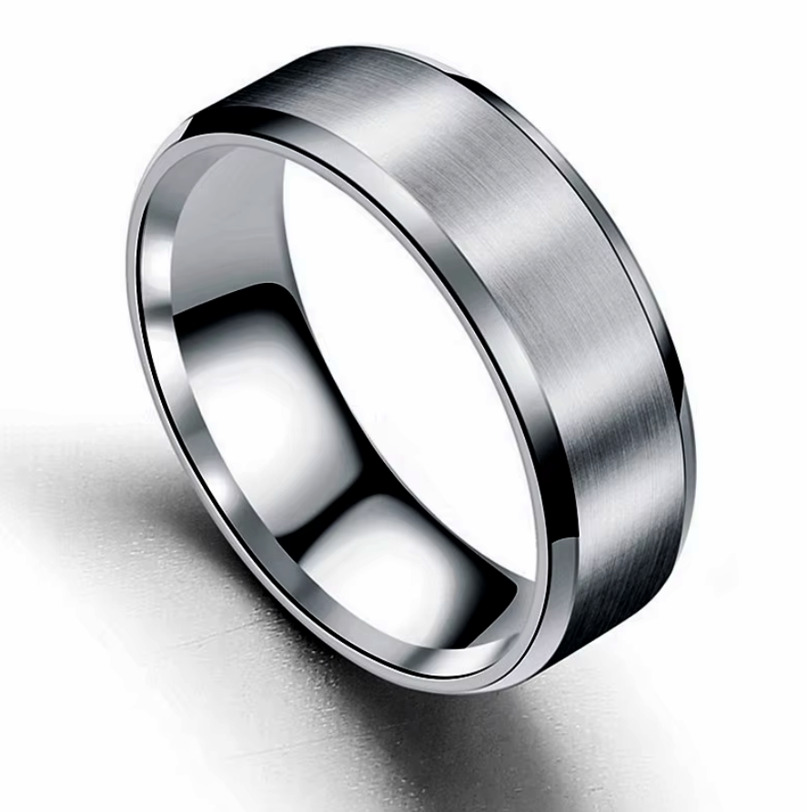 Luxury Frosted Stainless Steel Ring with Zircon – Men’s Fashion Statement